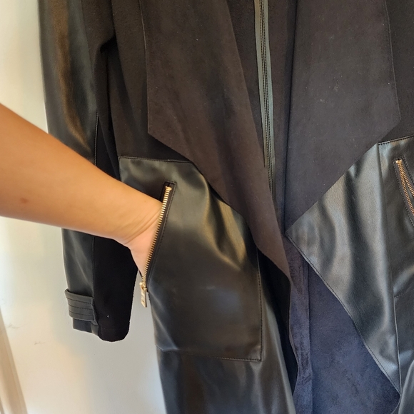 Black Faux Leather and Suade Cardigan Jacket/Coat - Picture 5 of 7